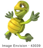 #43039 Royalty-Free (Rf) Cartoon Clipart Of A 3d Turtle Mascot Jumping Into The Air