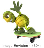 #43041 Royalty-Free (Rf) Cartoon Clipart Of A 3d Turtle Mascot Skateboarding - Version 5