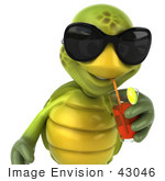 #43046 Royalty-Free (Rf) Cartoon Clipart Of A 3d Turtle Mascot Wearing Dark Shades And Drinking Fruit Punch