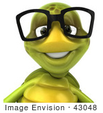 #43048 Royalty-Free (Rf) Cartoon Clipart Of A 3d Turtle Mascot Wearing Big Glasses And Smiling