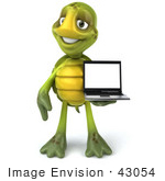 #43054 Royalty-Free (Rf) Cartoon Clipart Of A 3d Turtle Mascot Standing And Holding A Laptop