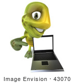 #43070 Royalty-Free (Rf) Cartoon Clipart Of A 3d Turtle Mascot Smiling And Pointing At A Laptop