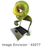 #43077 Royalty-Free (Rf) Cartoon Clipart Of A 3d Turtle Mascot Facing Right And Pointing At A Laptop