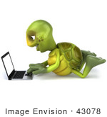 #43078 Royalty-Free (Rf) Cartoon Clipart Of A 3d Turtle Mascot Laying On His Belly And Using A Laptop