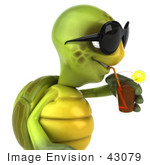 #43079 Royalty-Free (Rf) Cartoon Clipart Of A 3d Turtle Mascot Wearing Dark Shades And Drinking A Beverage