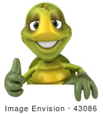 #43086 Royalty-Free (Rf) Cartoon Clipart Of A 3d Turtle Mascot Standing Behind A Blank Sign And Giving The Thumbs Up