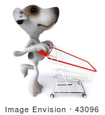 #43096 Royalty-Free (Rf) Clipart Illustration Of A 3d Jack Russell Terrier Dog Mascot Pushing A Shopping Cart - Pose 4