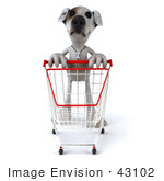 #43102 Royalty-Free (Rf) Clipart Illustration Of A 3d Jack Russell Terrier Dog Mascot Pushing A Shopping Cart - Pose 1