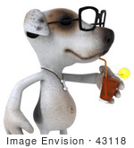 #43118 Royalty-Free (Rf) Clipart Illustration Of A 3d Jack Russell Terrier Dog Mascot Wearing Glasses And Sipping A Beverage - Pose 2