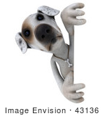#43136 Royalty-Free (Rf) Clipart Illustration Of A 3d Jack Russell Terrier Dog Mascot Looking Around A Sign