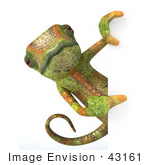 #43161 Royalty-Free (Rf) Clipart Illustration Of A 3d Lizard Chameleon Mascot Looking Around A Blank Sign - Pose 2