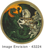 #43224 RF Illustration Of A Knight On A White Horse, Battling A Green Dragon by JVPD