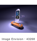 #43268 Royalty-Free (Rf) Clipart Illustration Of A 3d Mobile Cellphone Riding On A Skateboard