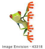#43318 Royalty-Free (Rf) Illustration Of A Cute 3d Red Eye Tree Frog Looking Around A Blank Sign - Pose 1