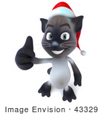 #43329 Royalty-Free (Rf) Clipart Illustration Of A 3d Siamese Cat Mascot Wearing A Santa Hat And Giving The Thumbs Up - Pose 3