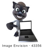 #43356 Royalty-Free (Rf) Clipart Illustration Of A 3d Siamese Cat Mascot Holding A Laptop - Pose 4