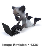 #43361 Royalty-Free (Rf) Clipart Illustration Of A 3d Siamese Cat Mascot Laying On His Belly And Using A Laptop - Pose 2