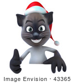 #43365 Royalty-Free (Rf) Clipart Illustration Of A 3d Christmas Siamese Cat Mascot Giving The Thumbs Up And Standing Behind A Blank Sign