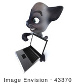 #43370 Royalty-Free (Rf) Clipart Illustration Of A 3d Siamese Cat Mascot Holding A Laptop - Pose 5