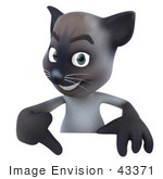 #43371 Royalty-Free (Rf) Clipart Illustration Of A 3d Siamese Cat Mascot Pointing To And Standing Behind A Blank Sign