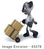 #43378 Royalty-Free (Rf) Clipart Illustration Of A 3d Siamese Cat Mascot Moving Boxes On A Dolly - Pose 1