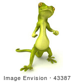 #43387 Royalty-Free (Rf) Illustration Of A 3d Green Gecko Mascot Standing And Looking Upwards