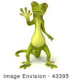 #43395 Royalty-Free (Rf) Illustration Of A 3d Green Gecko Mascot Standing And Waving - Version 1