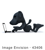 #43406 Royalty-Free (Rf) Illustration Of A 3d Black Lab Mascot With A Laptop - Version 1