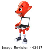 #43417 Royalty-Free (Rf) Illustration Of A 3d Red Fox Mascot Holding A Laptop - Pose 3