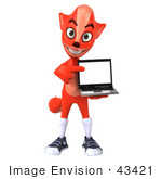 #43421 Royalty-Free (Rf) Illustration Of A 3d Red Fox Mascot Holding A Laptop - Pose 2