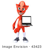 #43423 Royalty-Free (Rf) Illustration Of A 3d Red Fox Mascot Holding A Laptop - Pose 1