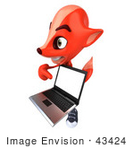 #43424 Royalty-Free (Rf) Illustration Of A 3d Red Fox Mascot Holding A Laptop - Pose 5