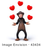 #43434 Royalty-Free (Rf) Illustration Of A 3d Chimpanzee Mascot Juggling Hearts - Version 1