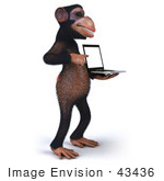 #43436 Royalty-Free (Rf) Illustration Of A 3d Chimpanzee Mascot Holding A Laptop - Version 3