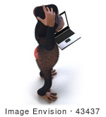#43437 Royalty-Free (Rf) Illustration Of A 3d Chimpanzee Mascot Holding A Laptop - Version 9