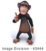 #43444 Royalty-Free (Rf) Illustration Of A 3d Chimpanzee Mascot Giving The Thumbs Up - Pose 2