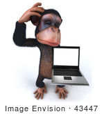 #43447 Royalty-Free (Rf) Illustration Of A 3d Chimpanzee Mascot Holding A Laptop - Version 5