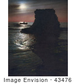 #43476 Rf Stock Photo Of A Silhouetted Person In A Boat Near Rock Formations At Jaffa Israel