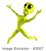 #43507 Royalty-Free (Rf) Illustration Of A 3d Green Alien Leaping Or Dancing