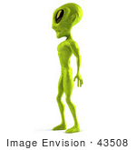 #43508 Royalty-Free (RF) Illustration of a 3d Green Alien Standing In Profile by Julos