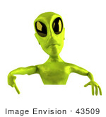#43509 Royalty-Free (Rf) Illustration Of A 3d Green Alien Pointing Down At And Standing Behind A Blank Sign