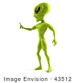 #43512 Royalty-Free (Rf) Illustration Of A 3d Green Alien Facing Left And Holding Up A Finger