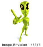 #43513 Royalty-Free (Rf) Illustration Of A 3d Green Alien Holding Up A Finger Here In Peace