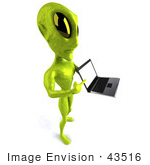 #43516 Royalty-Free (Rf) Illustration Of A 3d Green Alien Presenting A Laptop - Pose 5