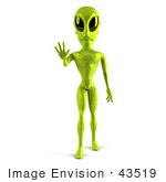 #43519 Royalty-Free (Rf) Illustration Of A 3d Green Alien Facing Front And Holding Out A Hand