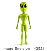 #43521 Royalty-Free (Rf) Illustration Of A 3d Green Alien Standing And Facing Front