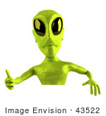 #43522 Royalty-Free (Rf) Illustration Of A 3d Green Alien Giving The Thumbs Up And Standing Behind A Blank Sign