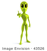 #43526 Royalty-Free (Rf) Illustration Of A 3d Green Alien Facing Front And Holding Up A Finger