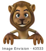 #43533 Royalty-Free (Rf) Illustration Of A 3d Lion Mascot Standing Behind A Blank Sign