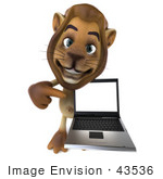 #43536 Royalty-Free (Rf) Illustration Of A 3d Lion Mascot Presenting A Laptop - Pose 3